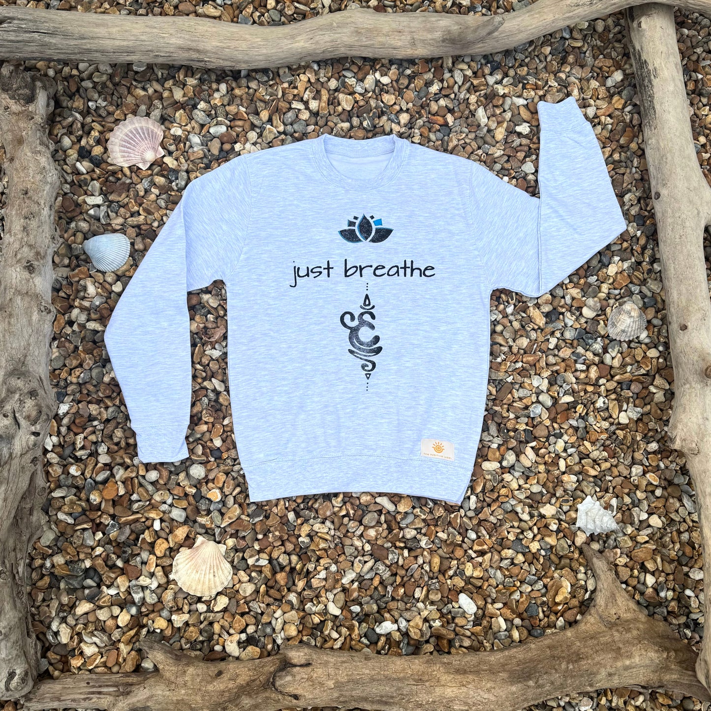 Positive Slogan Sweatshirts | Hand Painted Clothing | Yoga Clothing | Product shot of Just Breathe